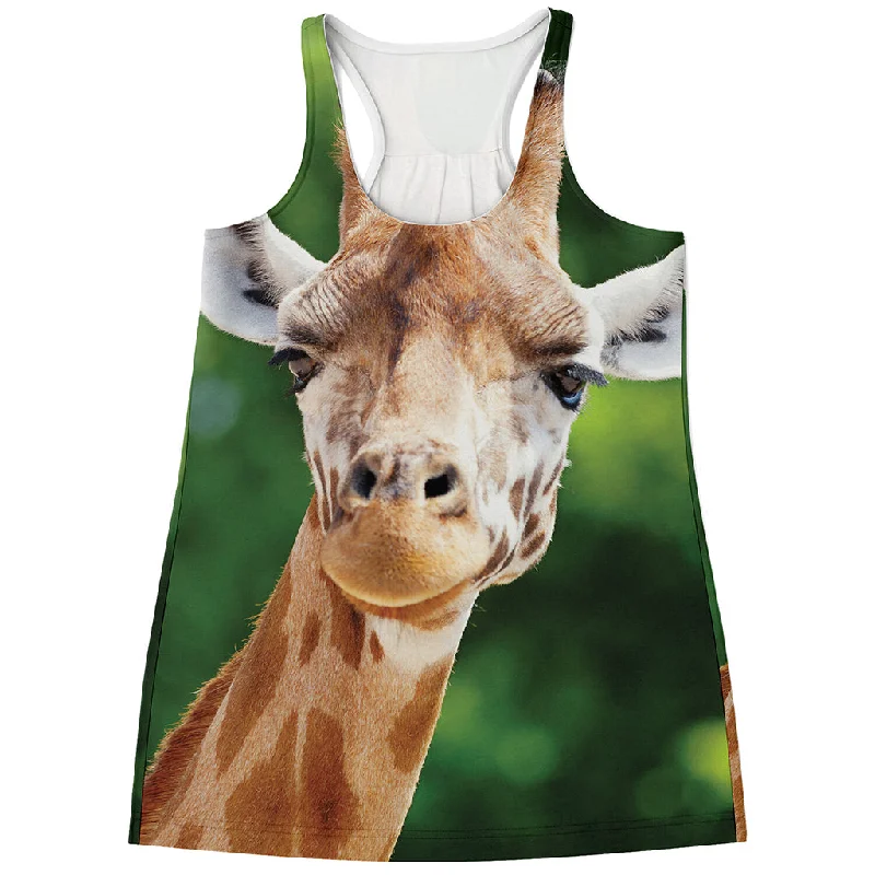 Smiley Face Giraffe Print Women's Racerback Tank Top crossback tank top