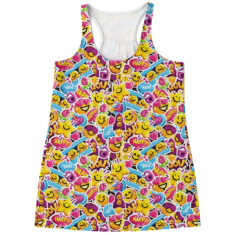 Smiley Faces Emoji Pattern Print Women's Racerback Tank Top v-neck tank top