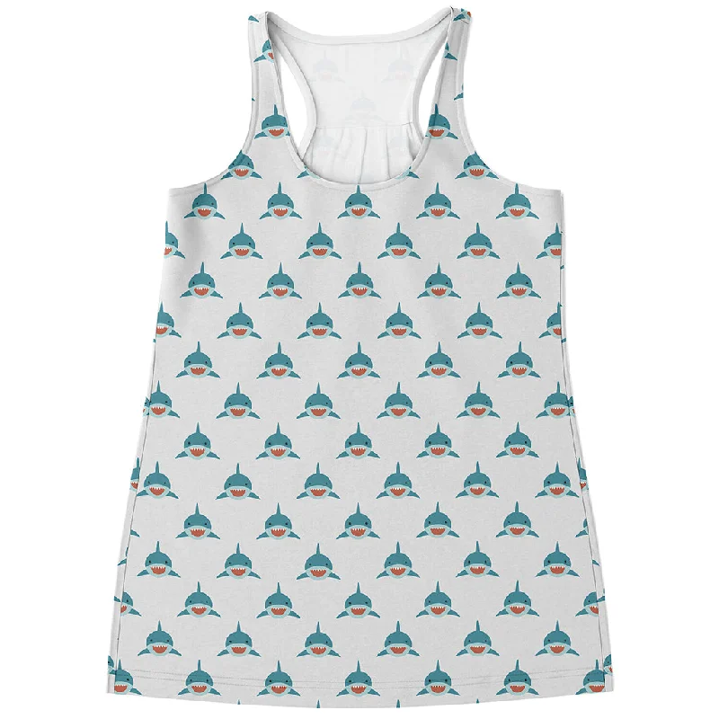 Smiley Shark Pattern Print Women's Racerback Tank Top breathable tank top