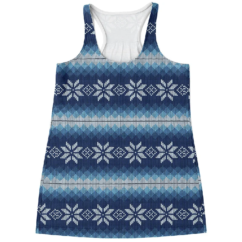 Snow Flower Knitted Pattern Print Women's Racerback Tank Top silver tank top