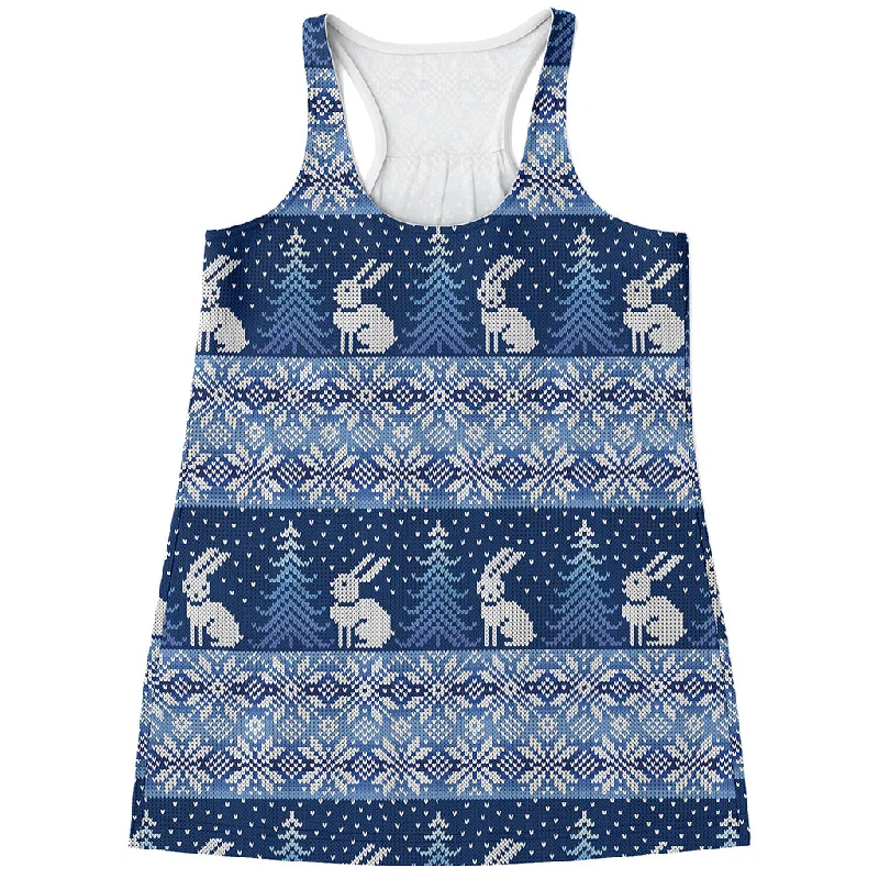 Snow Rabbit Knitted Pattern Print Women's Racerback Tank Top mint tank top