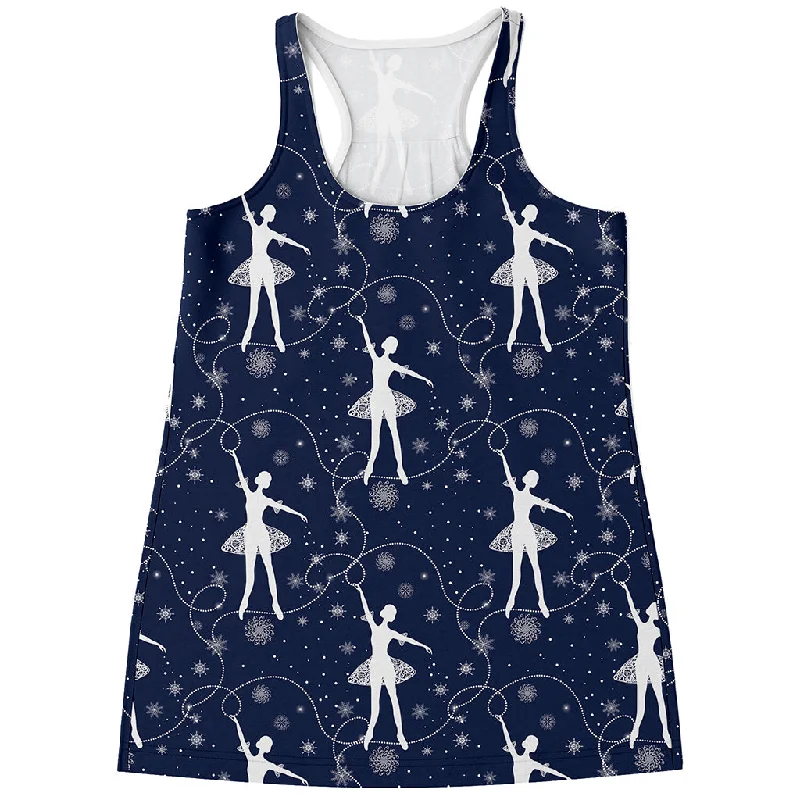 Snowflake Ballet Pattern Print Women's Racerback Tank Top adorable tank top