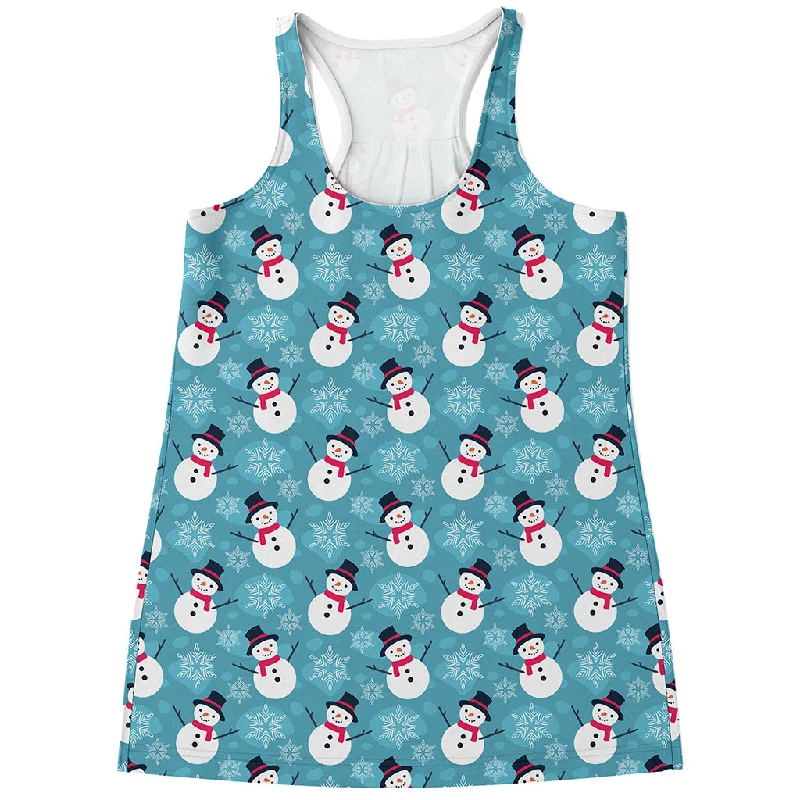 Snowman And Snowflake Pattern Print Women's Racerback Tank Top gym tank top