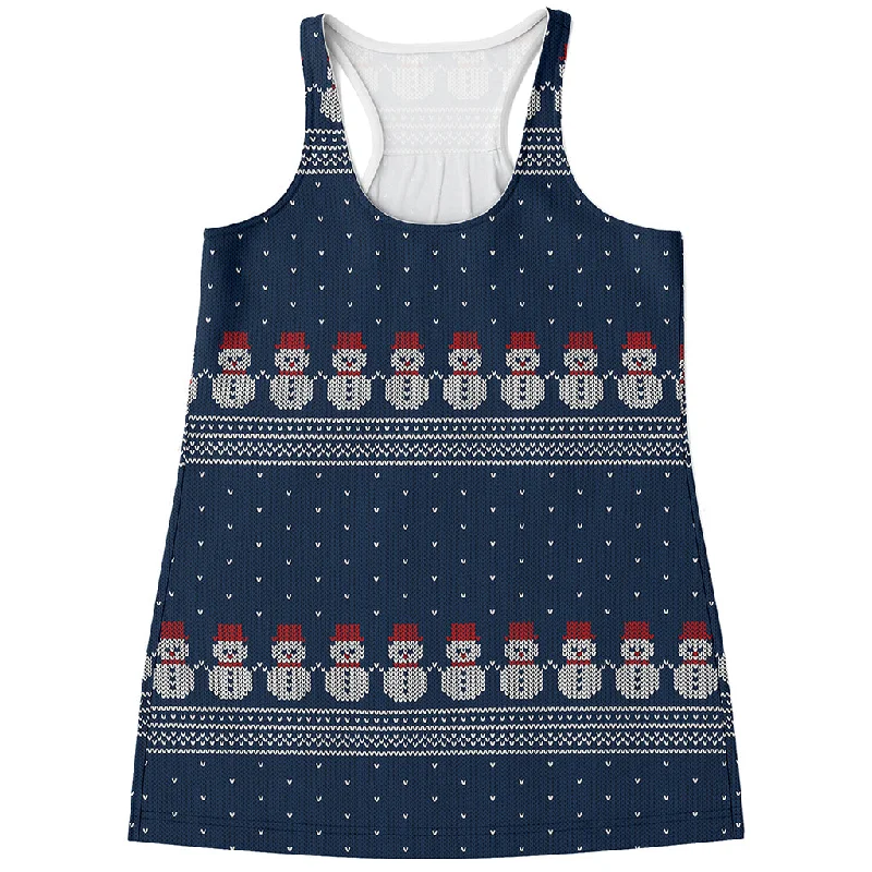 Snowman Knitted Pattern Print Women's Racerback Tank Top mesh tank top