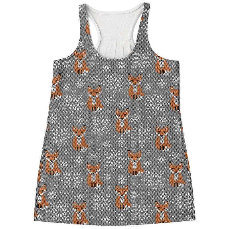 Snowy Fox Knitted Pattern Print Women's Racerback Tank Top peekaboo tank top