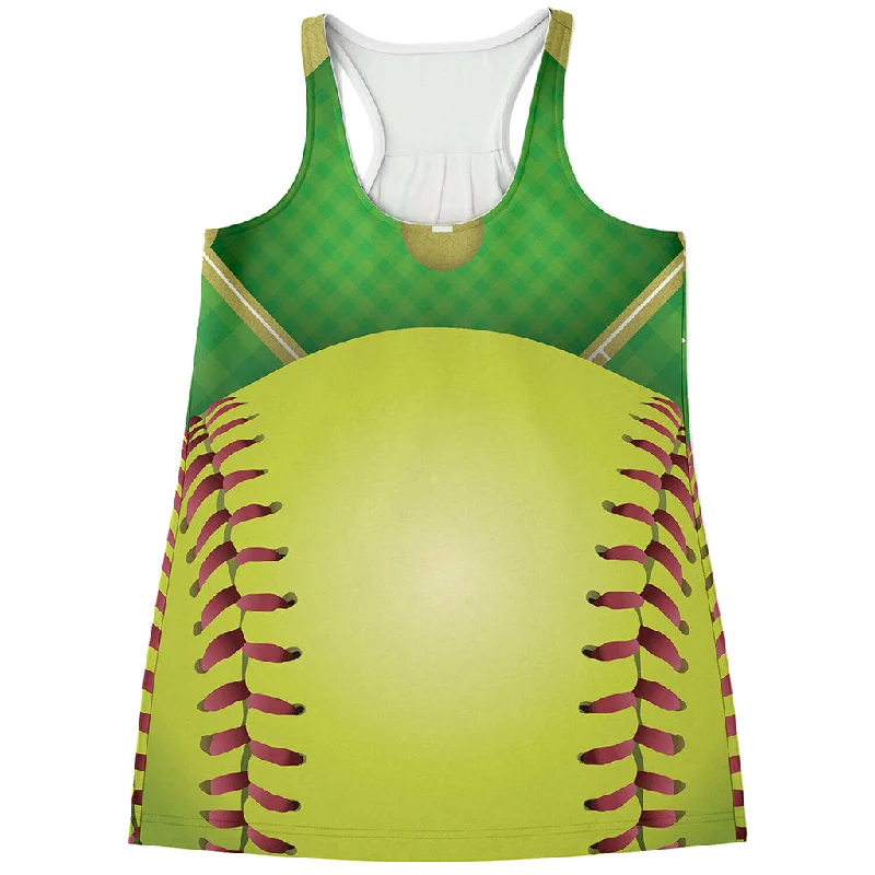 Softball Field And Ball Print Women's Racerback Tank Top off shoulder tank