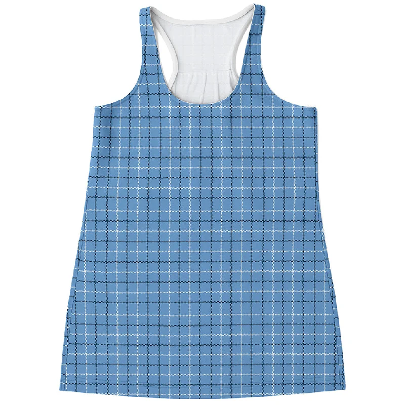 Solf Blue Tattersall Pattern Print Women's Racerback Tank Top v-neck tank top