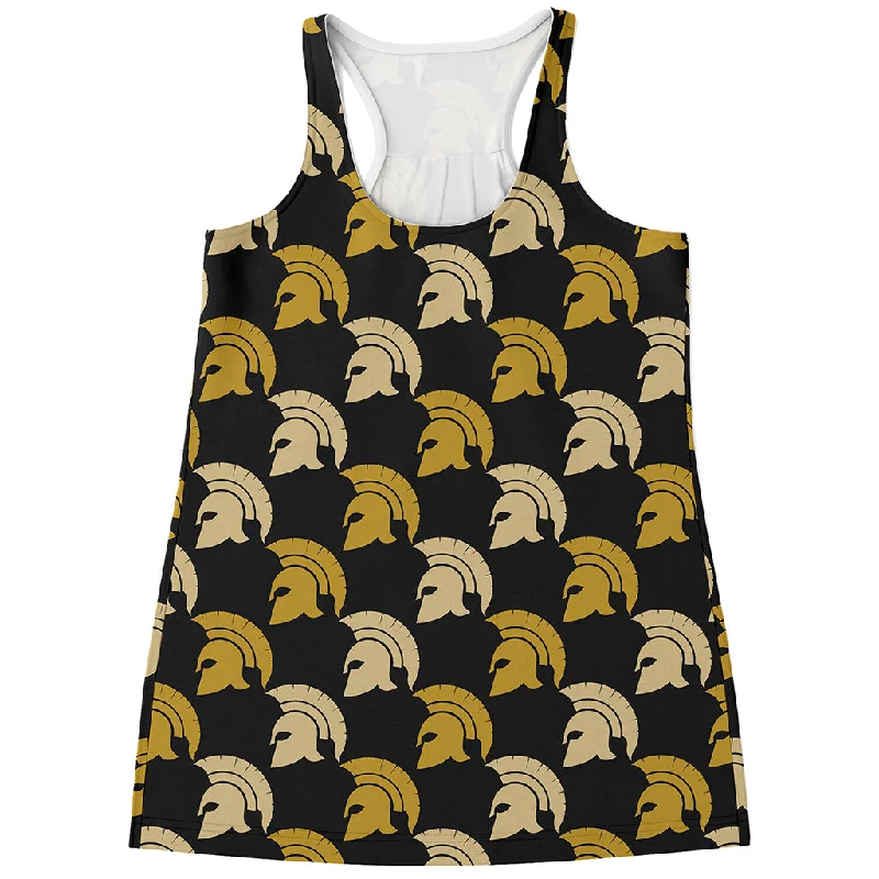 Spartan Warrior Helmet Pattern Print Women's Racerback Tank Top metallic tank top