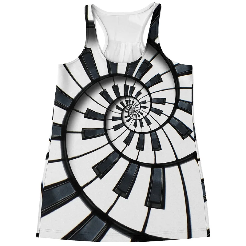 Spiral Piano Keyboard Print Women's Racerback Tank Top pastel tank top