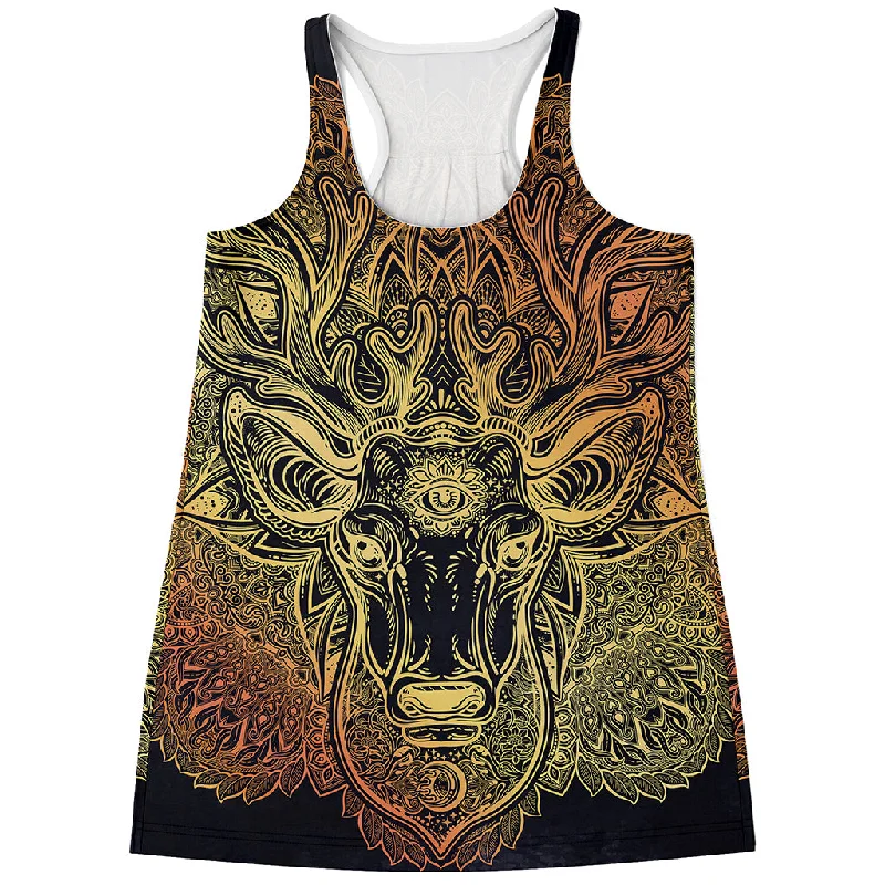 Spiritual Deer Mandala Print Women's Racerback Tank Top stretchy tank top