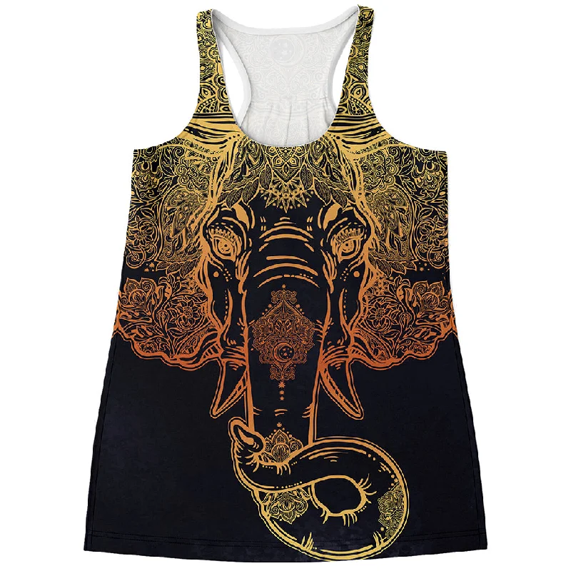 Spiritual Elephant Mandala Print Women's Racerback Tank Top activewear tank top