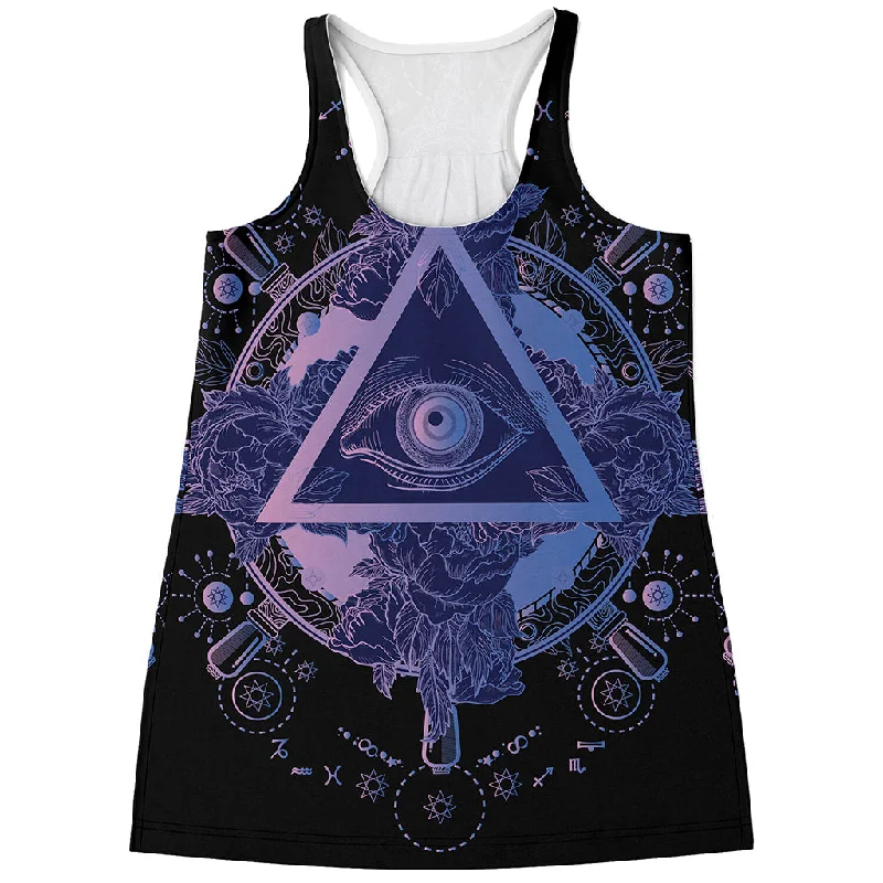 Spiritual Eye of Providence Print Women's Racerback Tank Top cropped tank top