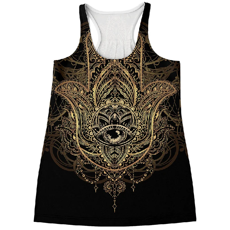 Spiritual Hamsa Hand Of Fatima Print Women's Racerback Tank Top cropped tank top