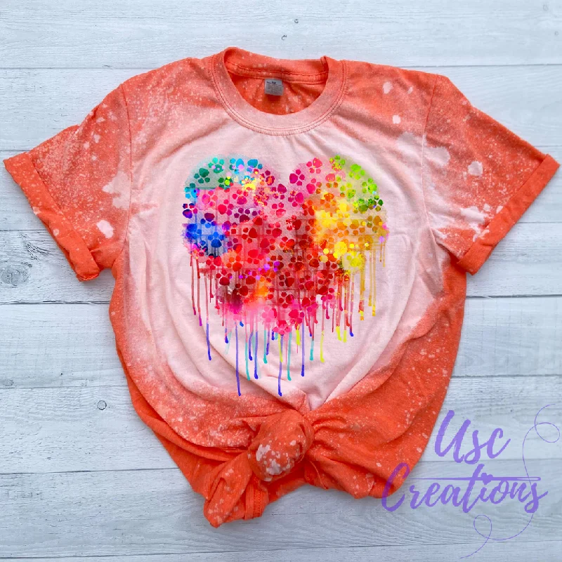 Spray Paint Paw Print Heart Bleached Unisex Soft Style T-Shirt Print Jacquard Patchwork Spray Paint Paw Print Heart Bleached Unisex Soft Style T-Shirt Print Jacquard Patchwork