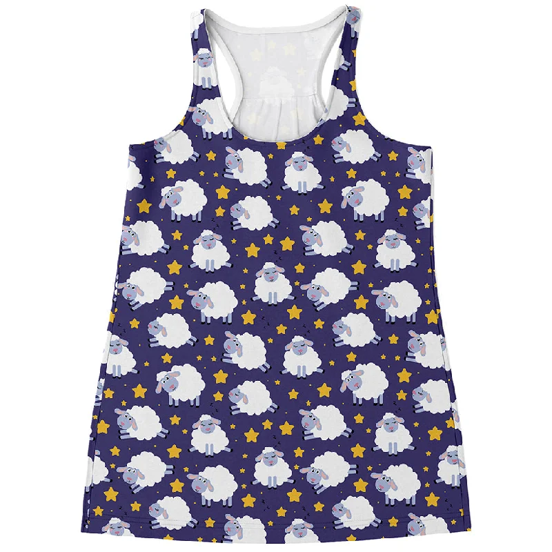 Star And Sheep Pattern Print Women's Racerback Tank Top cotton tank top