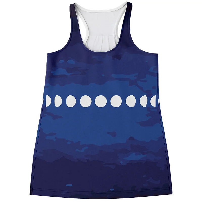 Starry Sky Lunar Phase Print Women's Racerback Tank Top metallic tank top