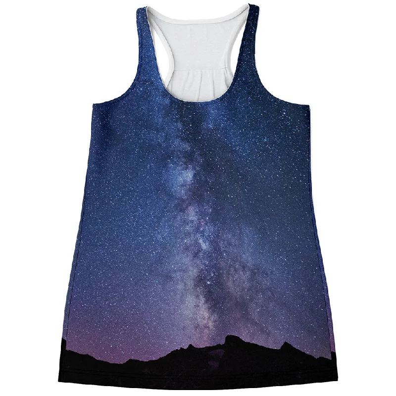 Stars Night Milky Way Print Women's Racerback Tank Top turquoise tank top