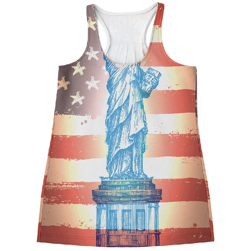 Statue of Liberty USA Flag Print Women's Racerback Tank Top lavender tank top