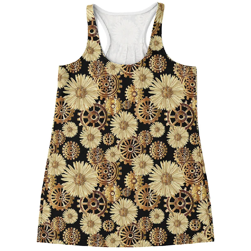 Steampunk Chamomile Pattern Print Women's Racerback Tank Top lime green tank