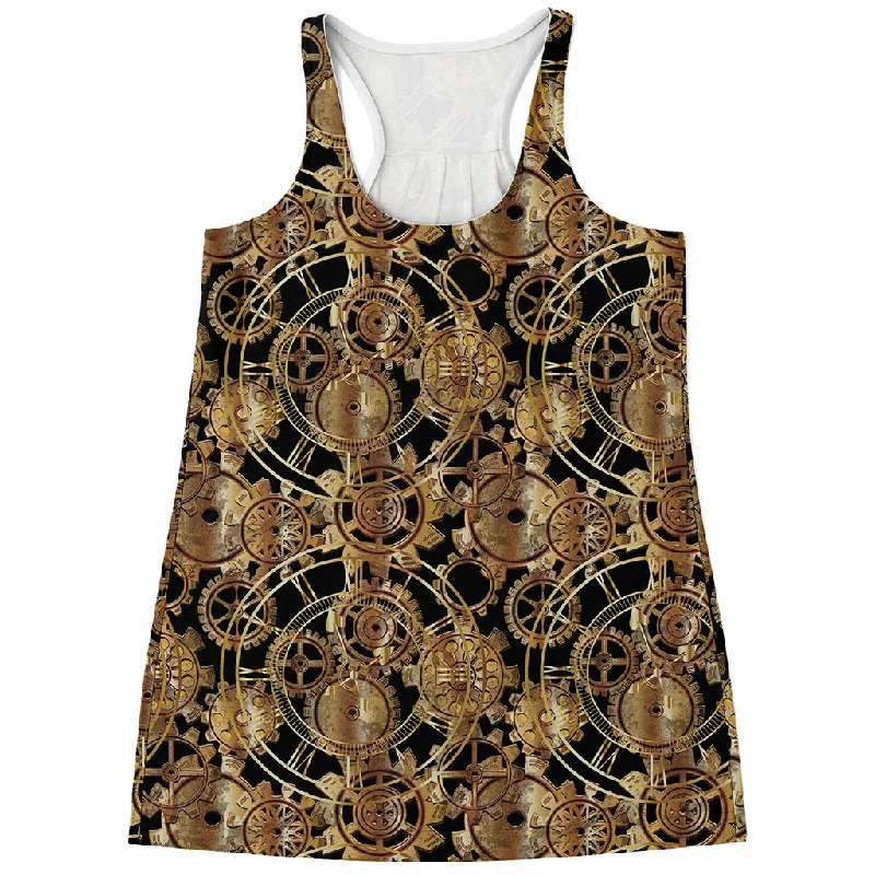 Steampunk Clock Gears Print Women's Racerback Tank Top pastel tank top