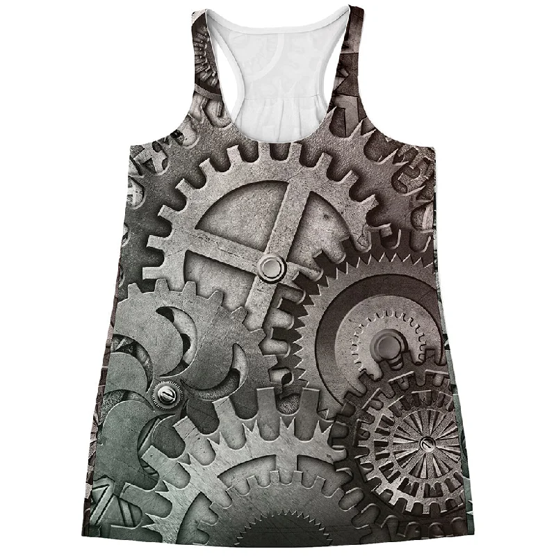 Steampunk Metal Gears Print Women's Racerback Tank Top sexy tank top