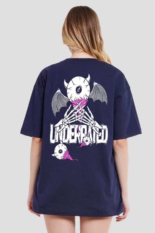 Underrated Vamps Navy Blue Printed T-Shirt Terry Blend Velvet Blend Canvas Blend