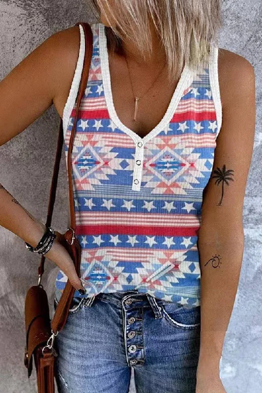 4th of July Blue US Flag Star Print Tank Top comfortable tank top