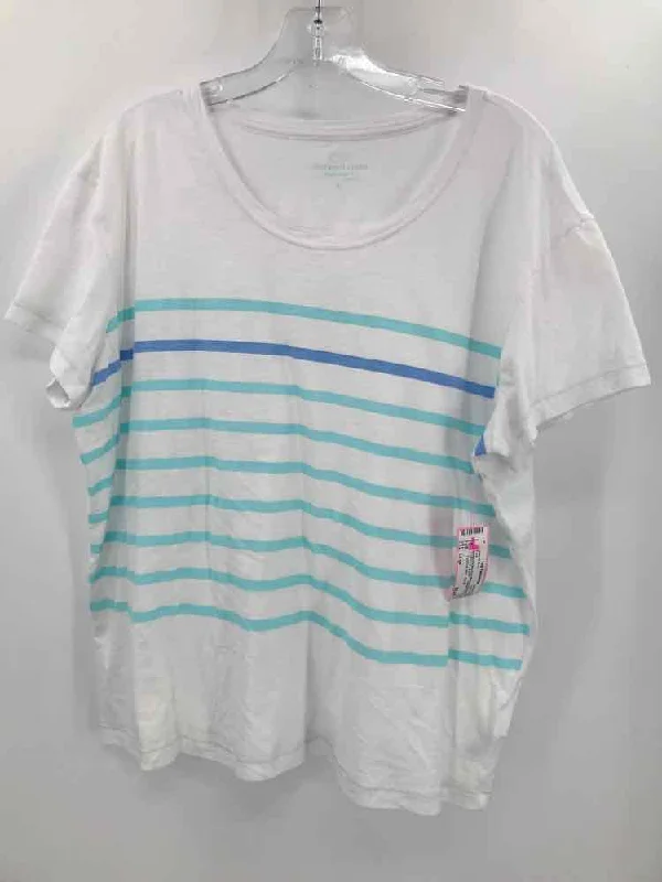 Pre-Owned Vineyard Vines Ivory Size Large Stripe T-shirt Elegant Classic Vintage