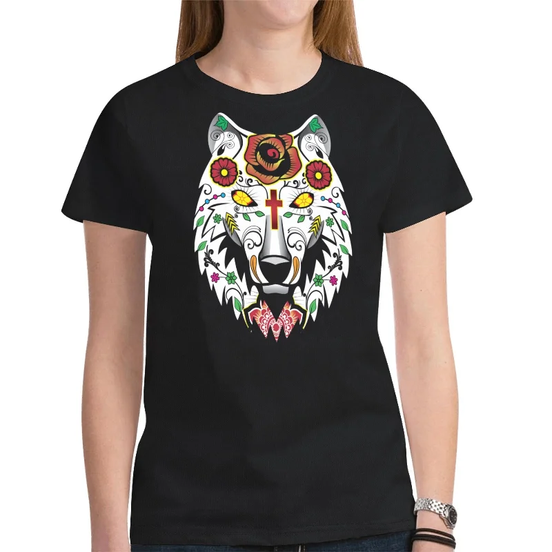 Wolf Spirit Guide (Black) T-shirt for Women Machine Wash Dry Clean Hand Wash