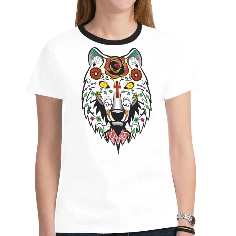 Wolf Spirit Guide (White) T-shirt for Women Mesh Blend Leather Blend Suede Blend