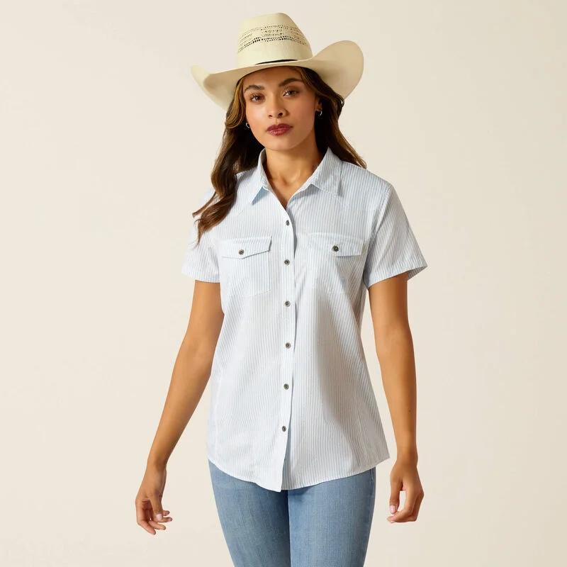 Women's Ariat Western Distressed Stripe ventTEK Shirt Basic T-Shirt Crew Neck Short Sleeve