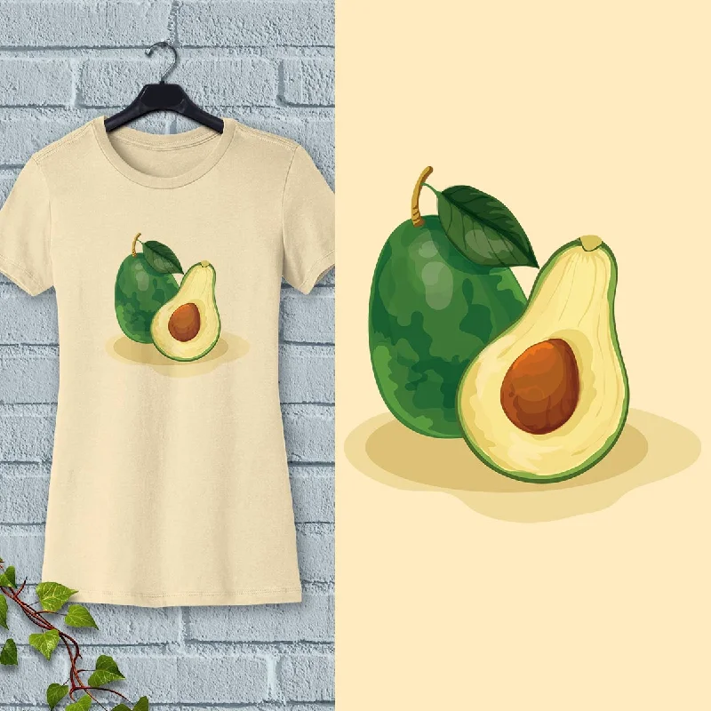 Women's Avocado Slim Fit T-shirt S-2X Fruit Veggie Design Rayon Velvet Corduroy