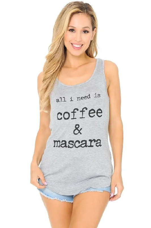 Womens Coffee Mascara Graphic Tank Top Gray Sizes S/M/L mint tank top