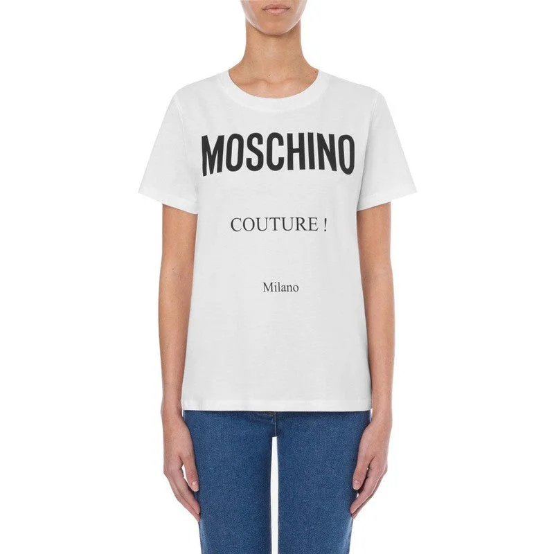 Women's Cotton T-shirt With Moschino Couture Print  White XL/46 Fitted T-Shirt Seamless Stretchy