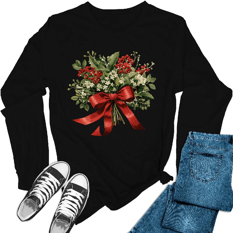 Women's Cute Mistletoe Christmas Floral Holiday Long Sleeve Graphic Tees Terry Blend Velvet Blend Canvas Blend Women's Cute Mistletoe Christmas Floral Holiday Long Sleeve Graphic Tees Terry Blend Velvet Blend Canvas Blend