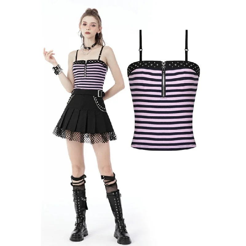 Women's Grunge Front Zip Striped Tank Top lounge tank top