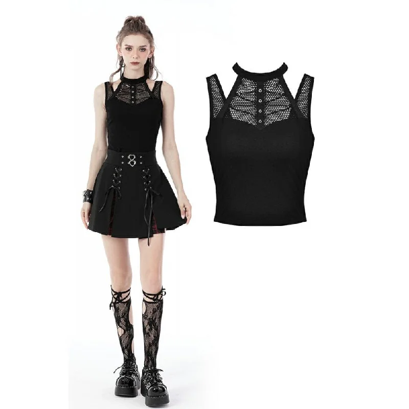 Women's Punk Halterneck Cutout Mesh Tank Top loose fit tank