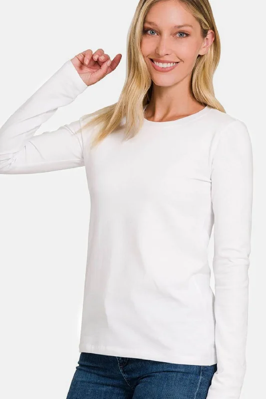 White Full Size Solid Color Round Neck Long Sleeve T-Shirt Houndstooth Herringbone Solid White Full Size Solid Color Round Neck Long Sleeve T-Shirt Houndstooth Herringbone Solid