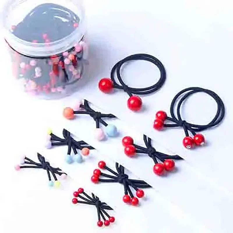 30PCS Cherry Head Rope Red Bead Tie Hair Rope Horsetail Flower Holster Hair Ring Hair Rope Rubber Band Headdress Hair Accessories Tunics Running lightweight