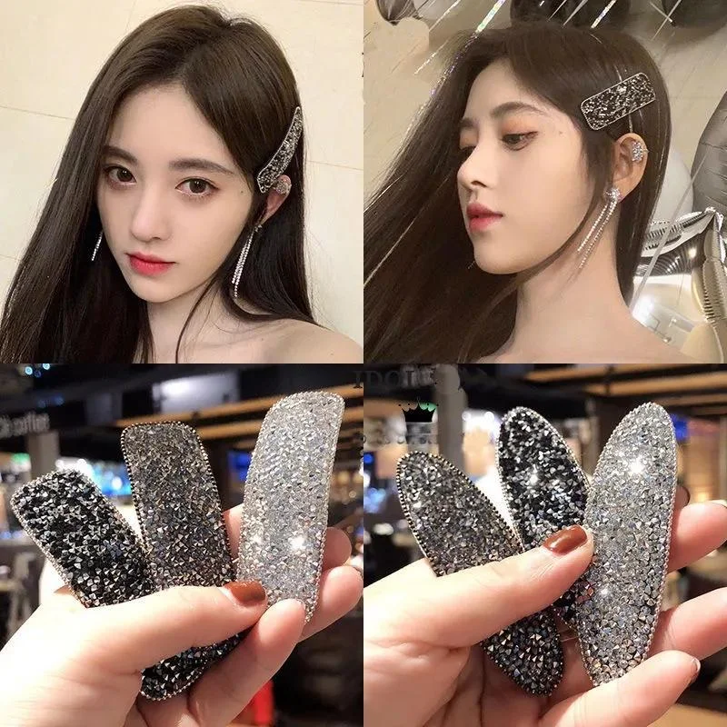 4PCS Cute Hairpin Bangs Clip Side Clip Headdress Bb Clip Shiny Hairpin Full Drill Word Clip Hair Top Clip Student Hairpin Tunics Party sparkling