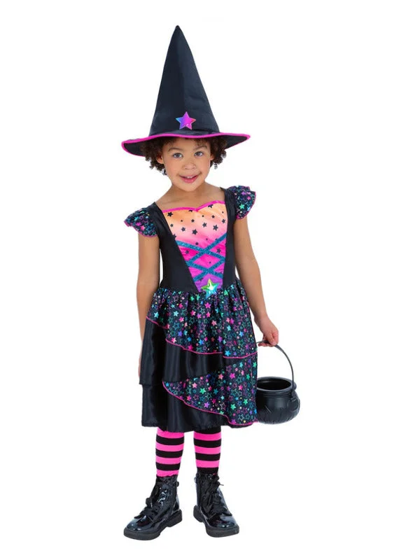 Neon Star Witch Girls Dress with Hat Tunics Seasonal trendy