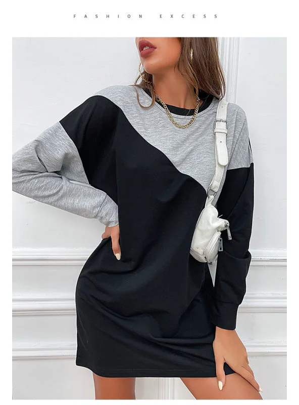 Blue Zone Planet | Color Block Long Sleeve Loose Mini Sweater Dress Tunics Fashionable chic