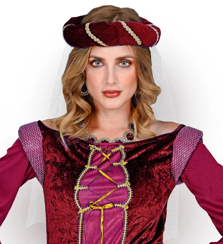 Burgundy Medieval Headdress with Veil Tunics Custom made