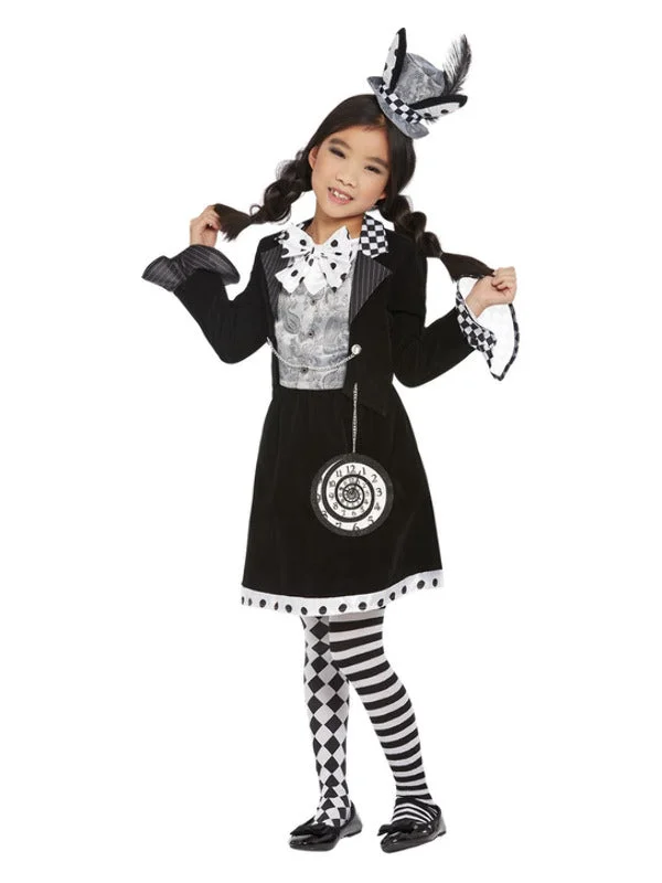 Girls Dark Mad Hatter Wonderland Fairy Tale Halloween Fancy Dress Costume Tunics Bridal satin