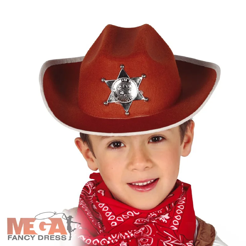 Kids Felt Sheriff's Brown Hat Wild Western Cowboy Fancy Dress Accessory Tunics Recommended stylist