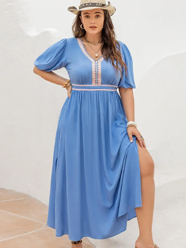 Plus Size Slit V-Neck Short Sleeve Dress Tunics Top rated