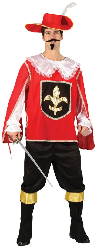 Men's Medieval French Red Musketeer + Hat Fancy Dress Costume Casual Short Summer