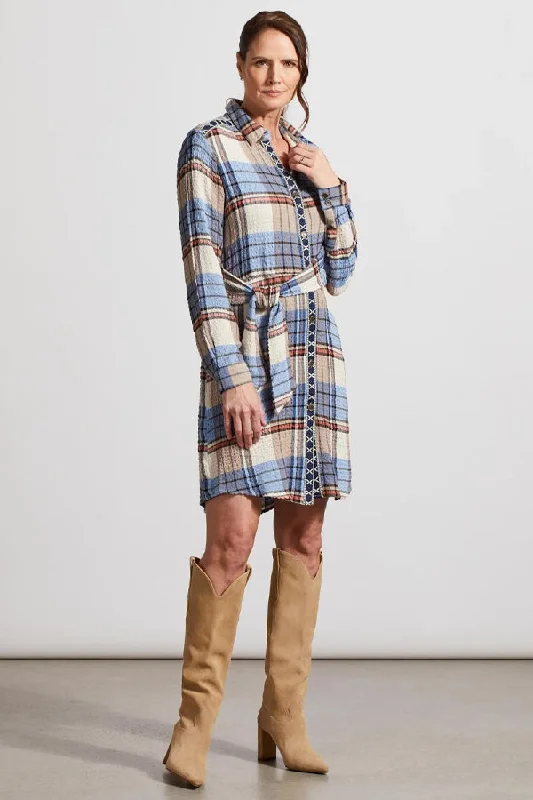 Tribal Knotted Plaid Shirt Dress Tunics Silk luxurious