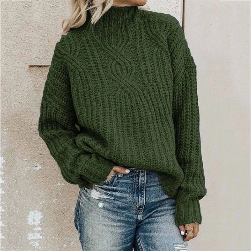 DressBetty - Turtleneck Jacquard Sweater Women Vintage Casual Loose Solid Long Sleeve Temperament Commute Knitted Pullover Top Pull Tunics Business professional