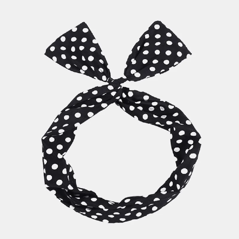 Women Cute Sweet Bow Headdress Dot Stripe Pattern with Adjustable Straight Wire Fabric Cross Tie Headband Tunics Gym athletic